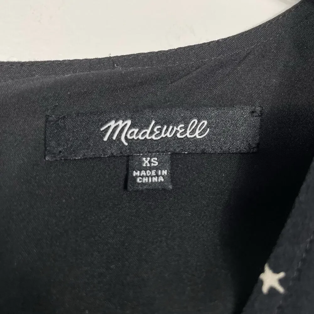 Madewell 100% Silk Swing Dress Size XS Black Star Print Holiday Party Career - Picture 3 of 12